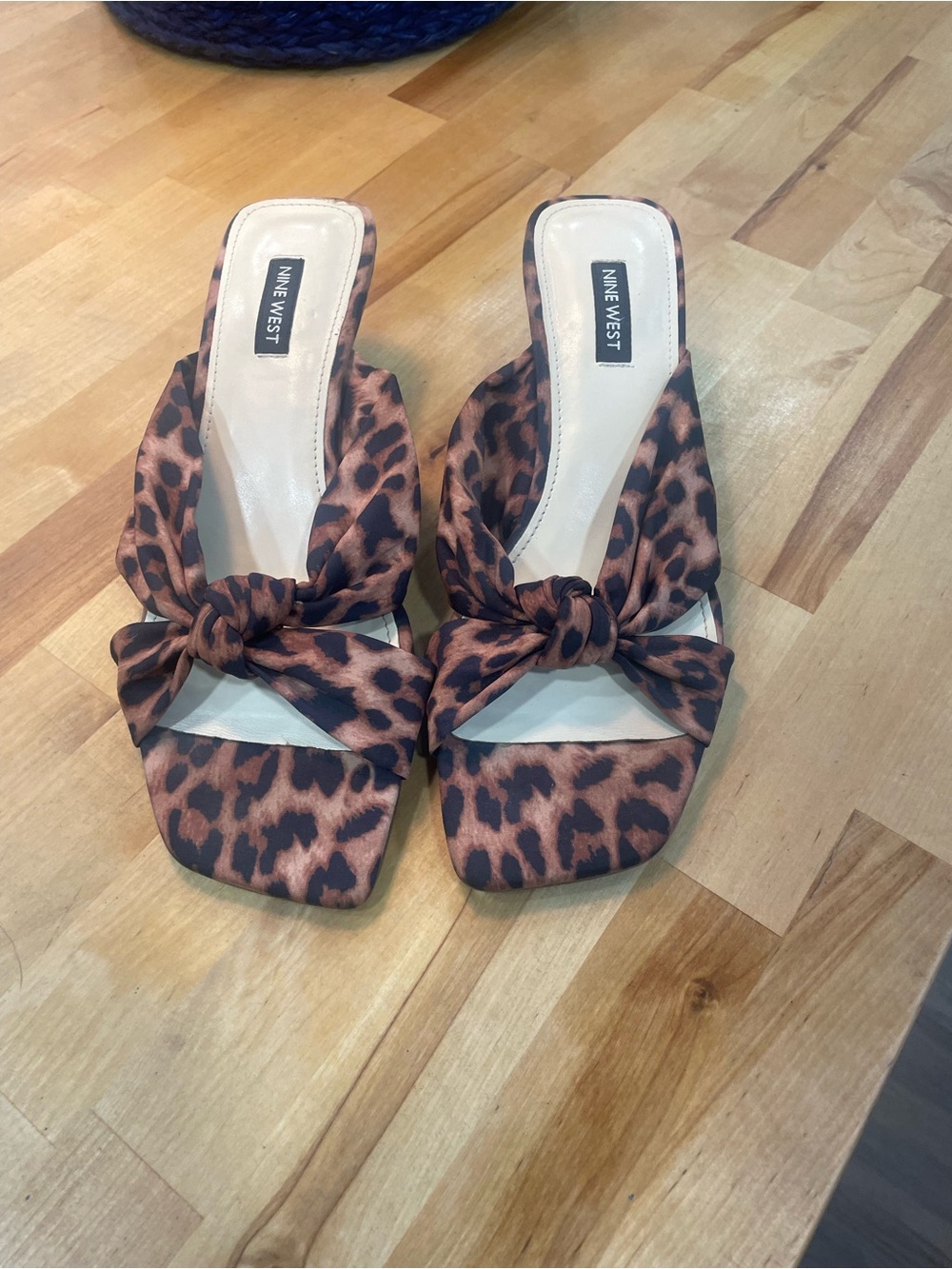 Nine West Leopard-Print Knot Slide Mules - Brown/Black